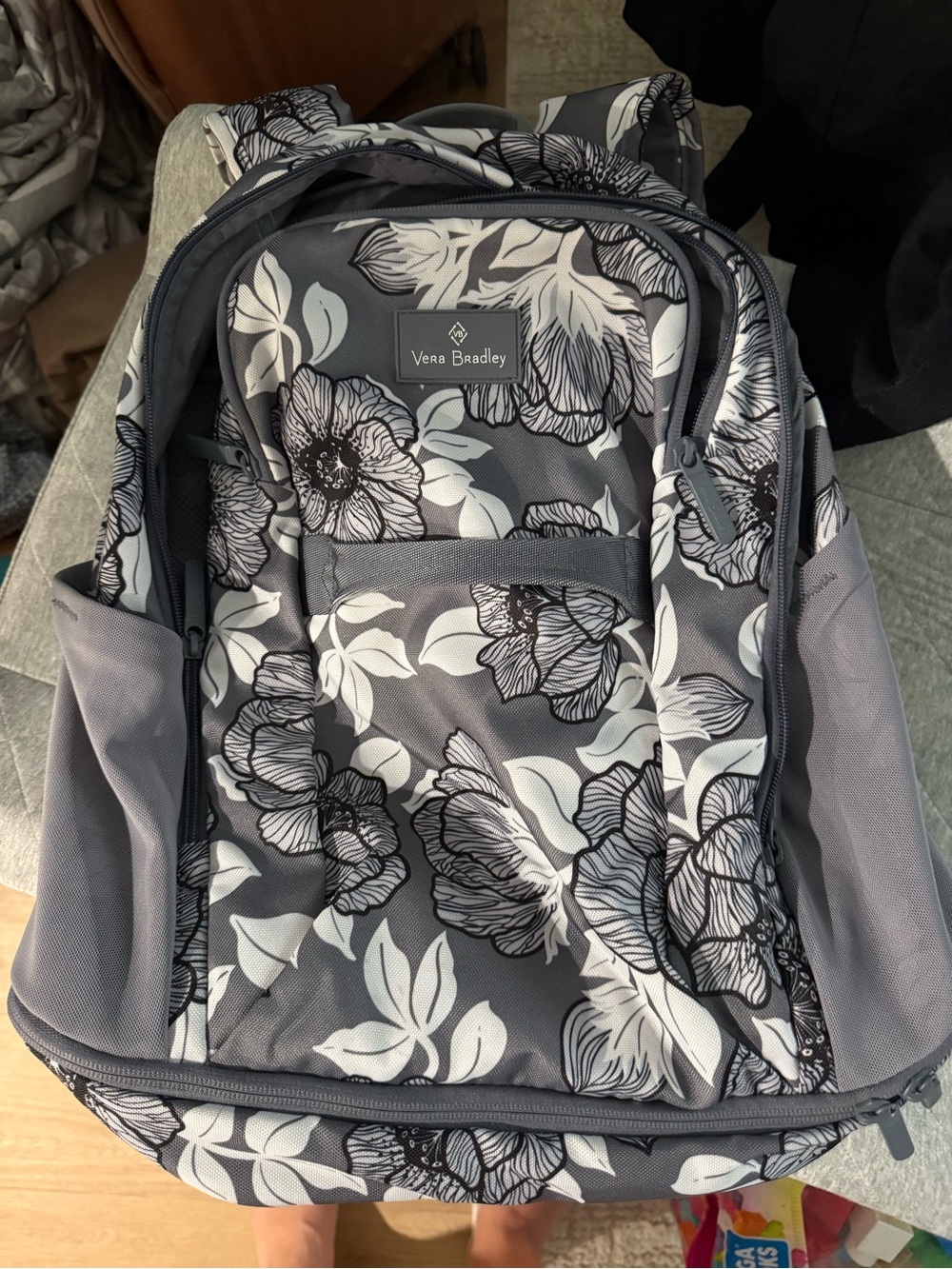 Vera Bradley Gray and White Floral Backpack